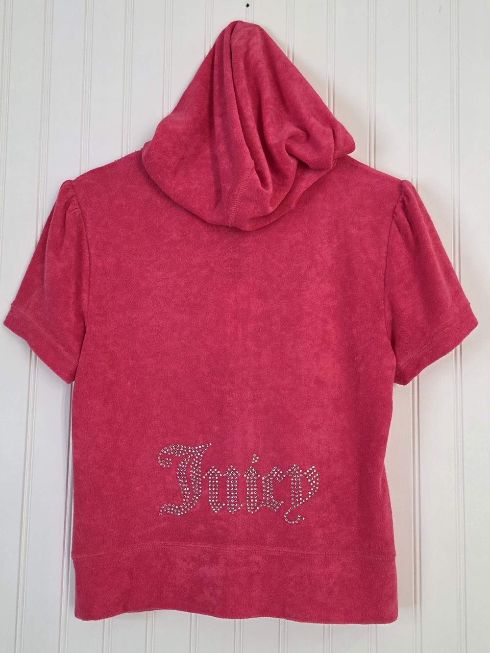 Juicy Couture Velour Hoodie Top – Hot Pink | Rhinestone Logo XL - Picture 2 of 4